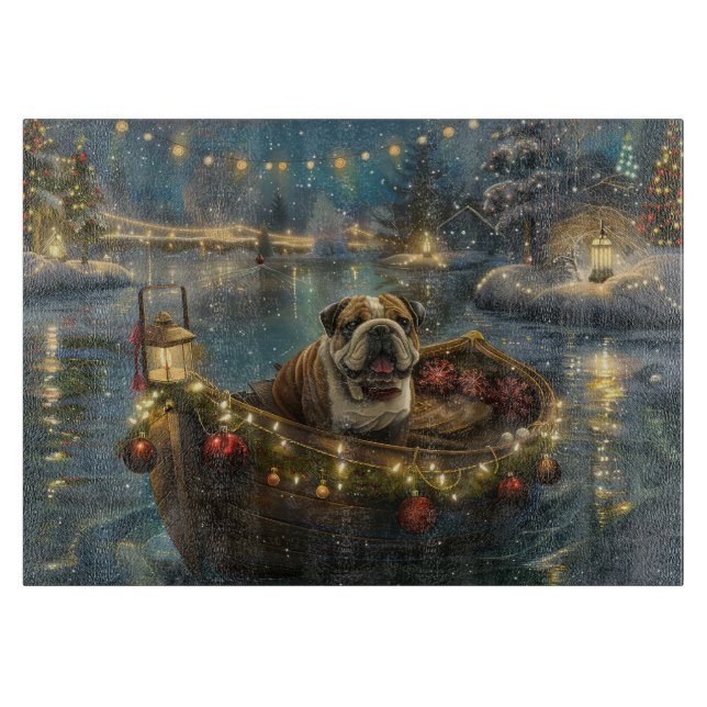 Bulldog Christmas Festive Voyage Cutting Board (Front)