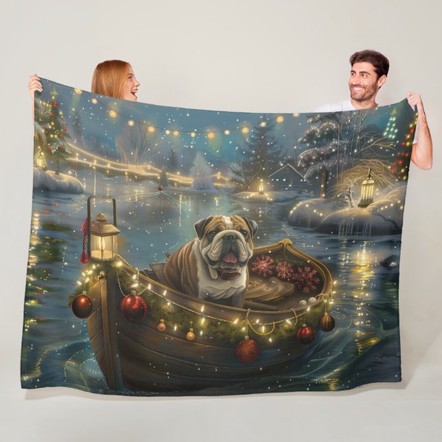 Bulldog Christmas Festive Voyage Fleece Blanket (In Situ)