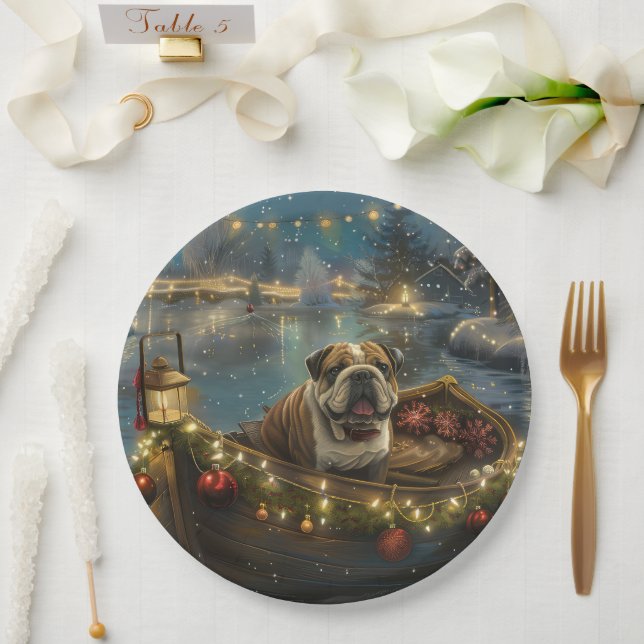 Bulldog Christmas Festive Voyage Paper Plates (Wedding)