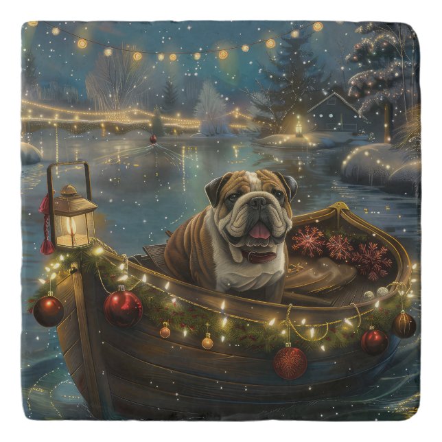 Bulldog Christmas Festive Voyage Trivet (Front)