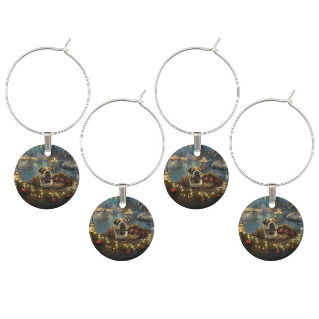 Bulldog Christmas Festive Voyage Wine Charm (Staggered)
