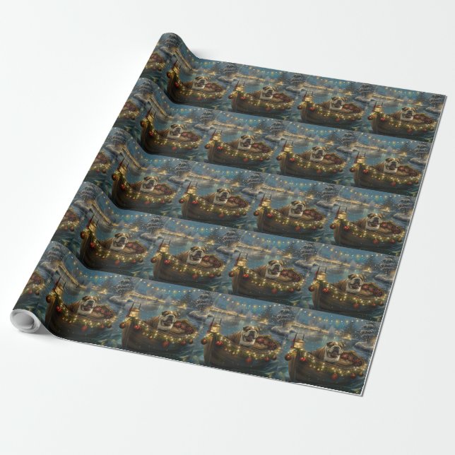 Bulldog Christmas Festive Voyage Wrapping Paper (Unrolled)
