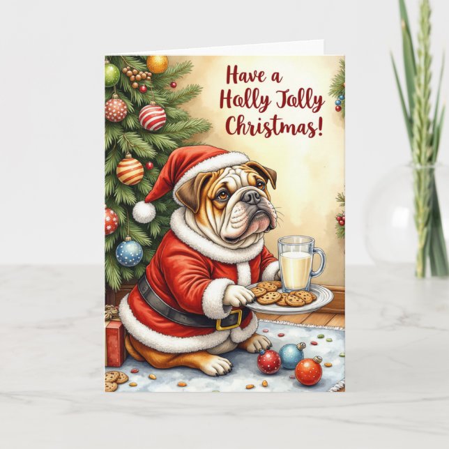 Bulldog Christmas Funny Holiday Dog Pun Card (Front)