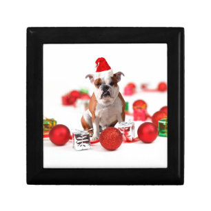 Bulldog Christmas Gift Box Ornaments Red Santa Hat