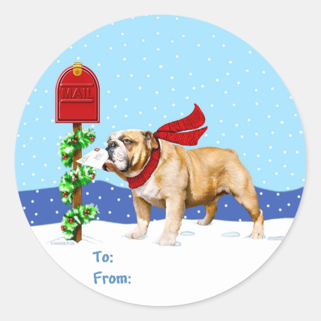 Bulldog Christmas Holiday Mail Gift Tags (Front)