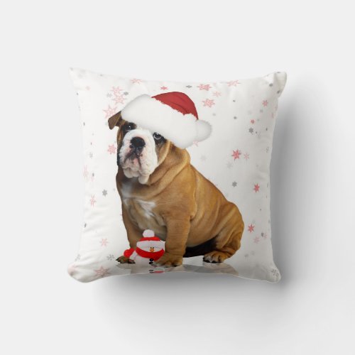 Bulldog Christmas Holiday Pillow