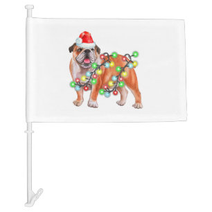 Bulldog Christmas Lights Santa Hat Xmas Dog Lover Car Flag