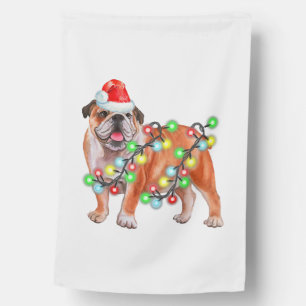Bulldog Christmas Lights Santa Hat Xmas Dog Lover House Flag