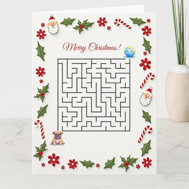Bulldog Christmas Maze Puzzle Holiday Card (Front)