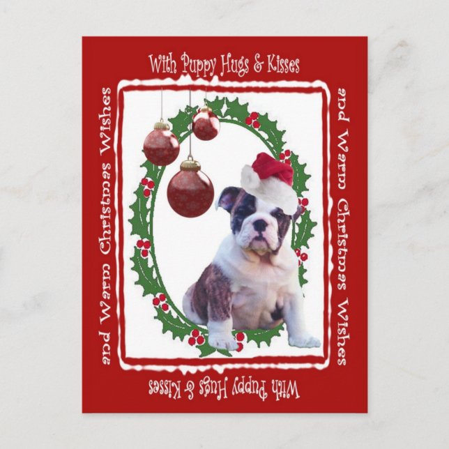 Bulldog Christmas Puppy Hugs Postcard #2 (Front)
