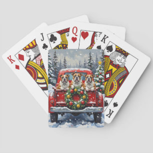 Bulldog Christmas Red Truck Holiday Poker Cards