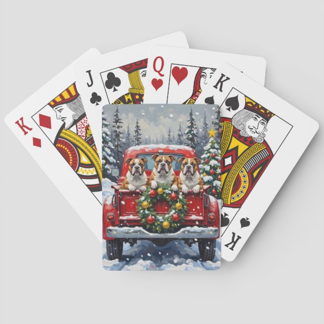 Bulldog Christmas Red Truck Holiday Poker Cards (Back)