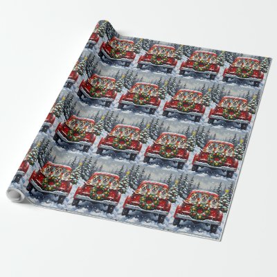 Bulldog Christmas Red Truck Holiday Wrapping Paper