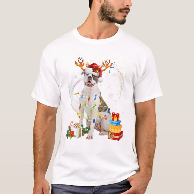 Bulldog Christmas Reindeer T-Shirt (Front)