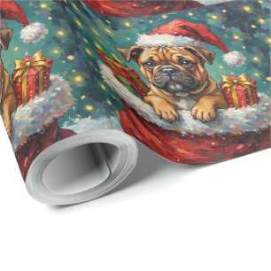 Bulldog Christmas Santa Bag Adventure Wrapping Paper