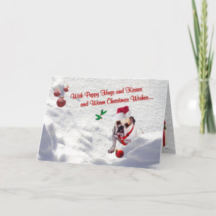 Bulldog Christmas Snow Scene Wishes Greeting Card