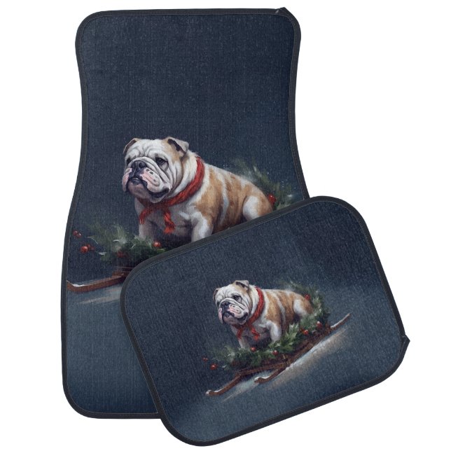 Bulldog Christmas snow winter Car Floor Mat (Set)