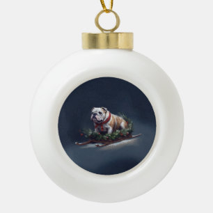 Bulldog Christmas snow winter Ceramic Ball Christmas Ornament