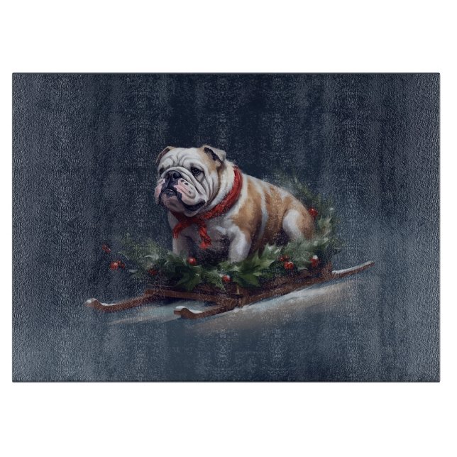 Bulldog Christmas snow winter Cutting Board (Front)
