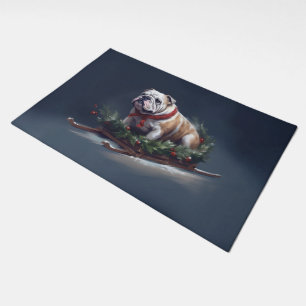 Bulldog Christmas snow winter Doormat