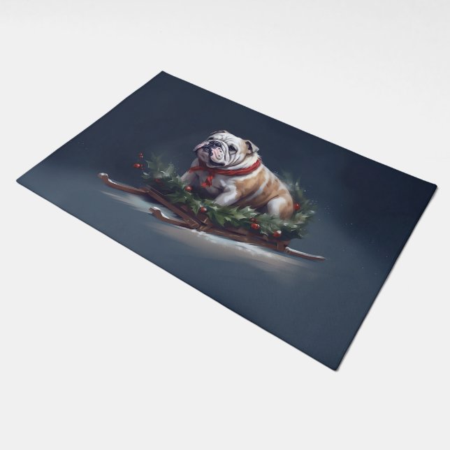 Bulldog Christmas snow winter Doormat (Angled)