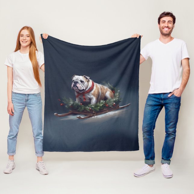 Bulldog Christmas snow winter Fleece Blanket (In Situ)
