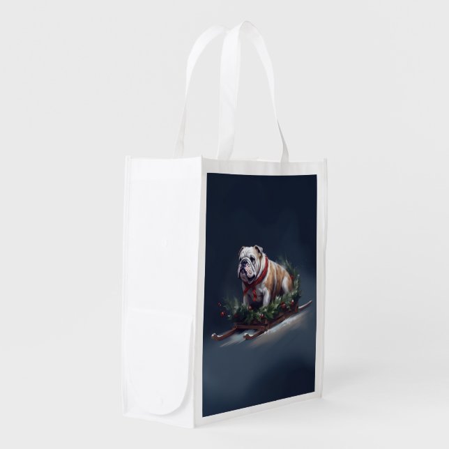 Bulldog Christmas snow winter Grocery Bag (Front Side)