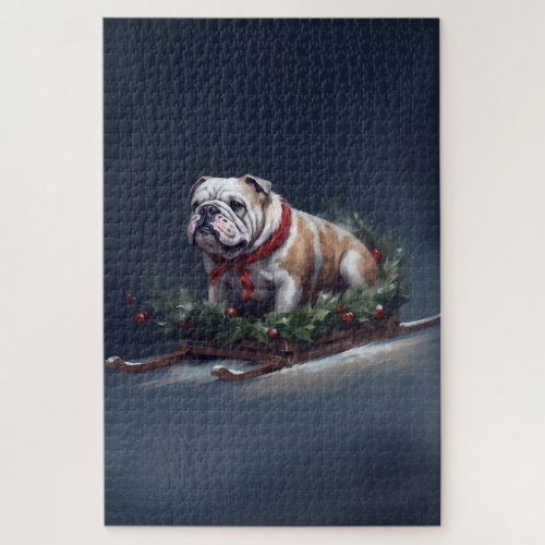 Bulldog Christmas snow winter Jigsaw Puzzle