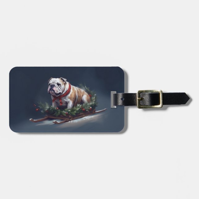 Bulldog Christmas snow winter Luggage Tag (Front Horizontal)