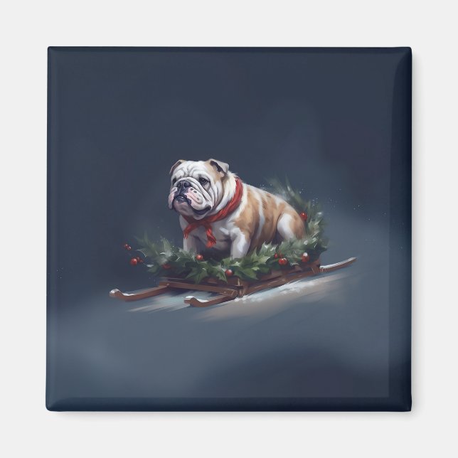 Bulldog Christmas snow winter Magnet (Front)