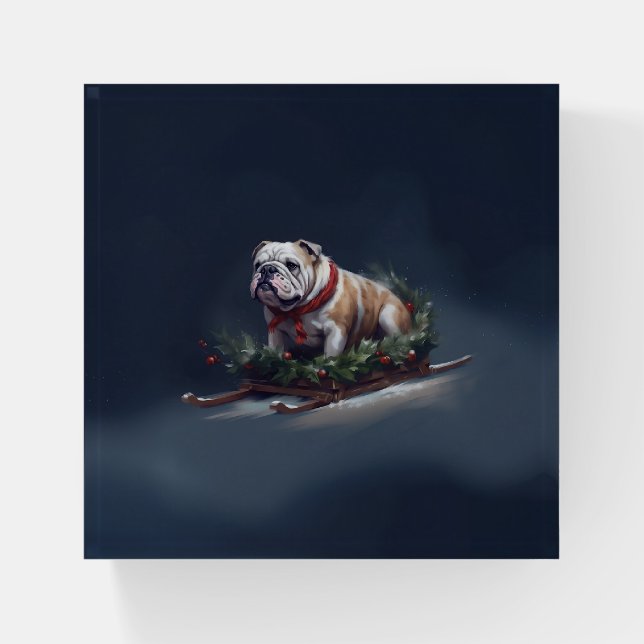 Bulldog Christmas snow winter Paperweight (Front)
