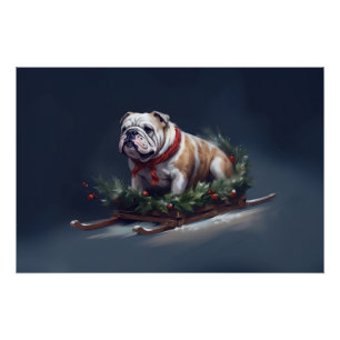 Bulldog Christmas snow winter Poster