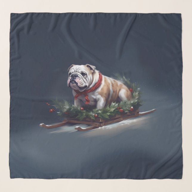 Bulldog Christmas snow winter Scarf (Front)