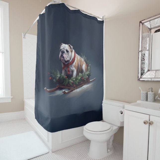 Bulldog Christmas snow winter Shower Curtain (In Situ)