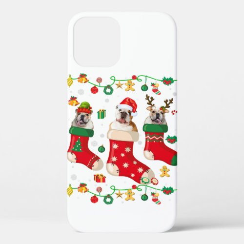 Bulldog Christmas Socks Tree Light Xmas Santa Hat iPhone 12 Pro Case