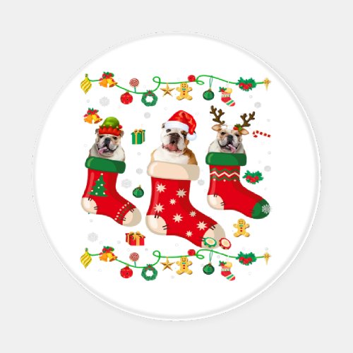Bulldog Christmas Socks Tree Light Xmas Santa Hat Coaster Set