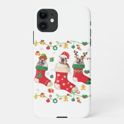 Bulldog Christmas Socks Tree Light Xmas Santa Hat iPhone 11 Case