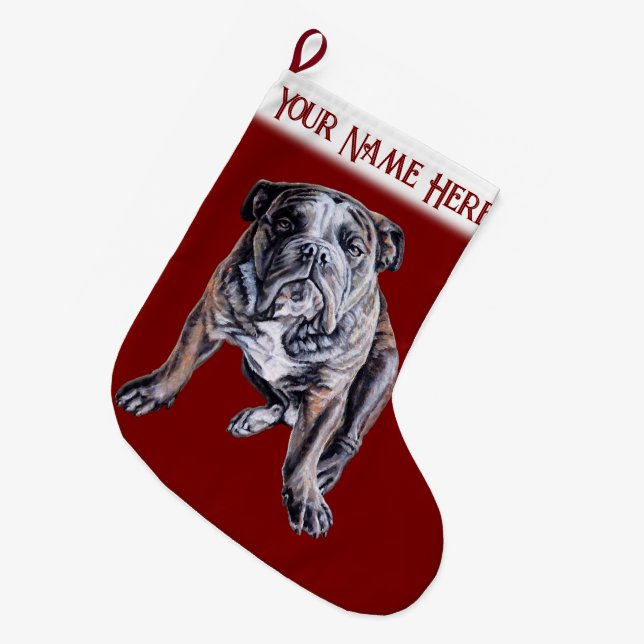 Bulldog Christmas Stocking  Personalized Dog Gifts (Front (Hanging))