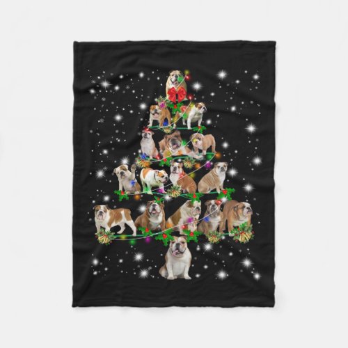 Bulldog Christmas Tree Covered By Flashlight Fleece Blanket