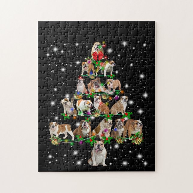 Bulldog Christmas Tree Covered By Flashlight Jigsaw Puzzle (Vertical)