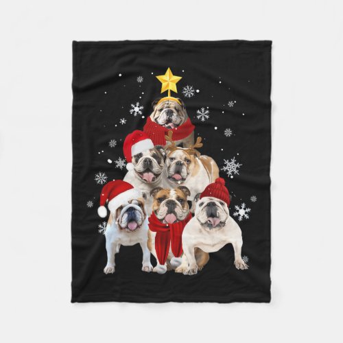 Bulldog Christmas Tree Dog Xmas Gift  Fleece Blanket