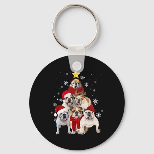 Bulldog Christmas Tree Dog Xmas Gift  Keychain