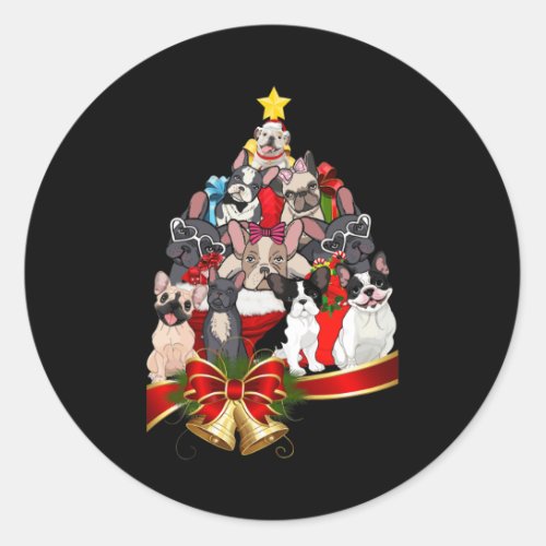 Bulldog Christmas Tree Lighs Cute Xmas Dog Boys Gi Classic Round Sticker