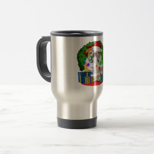 Bulldog Christmas Tree Light Xmas Santa Travel Mug