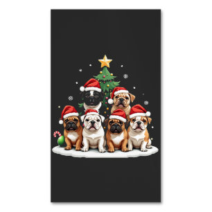 Bulldog Christmas Tree Santa Hat Puppy Lovers  Business Card Magnet