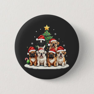 Bulldog Christmas Tree Santa Hat Puppy Lovers  Button