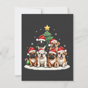 Bulldog Christmas Tree Santa Hat Puppy Lovers  Invitation