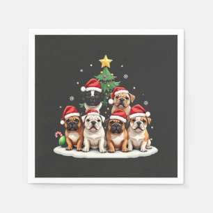 Bulldog Christmas Tree Santa Hat Puppy Lovers  Napkins