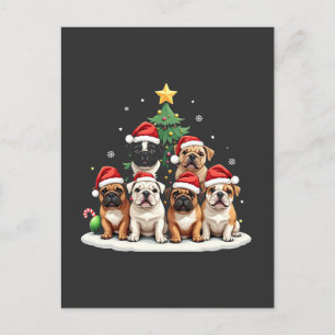 Bulldog Christmas Tree Santa Hat Puppy Lovers Postcard