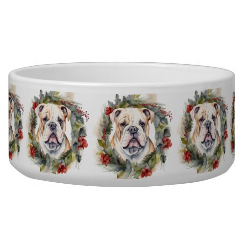 Bulldog Christmas Wreath Festive Pup  Bowl
